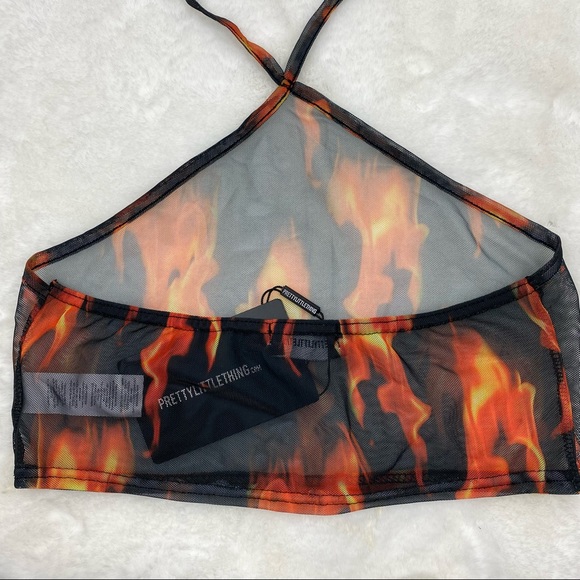 NWT Pretty Little Thing Orange Flame Mesh Halter Top - Picture 12 of 12